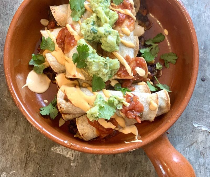 Black Bean and Sweet Potato Taquitos with Chipotle Crema