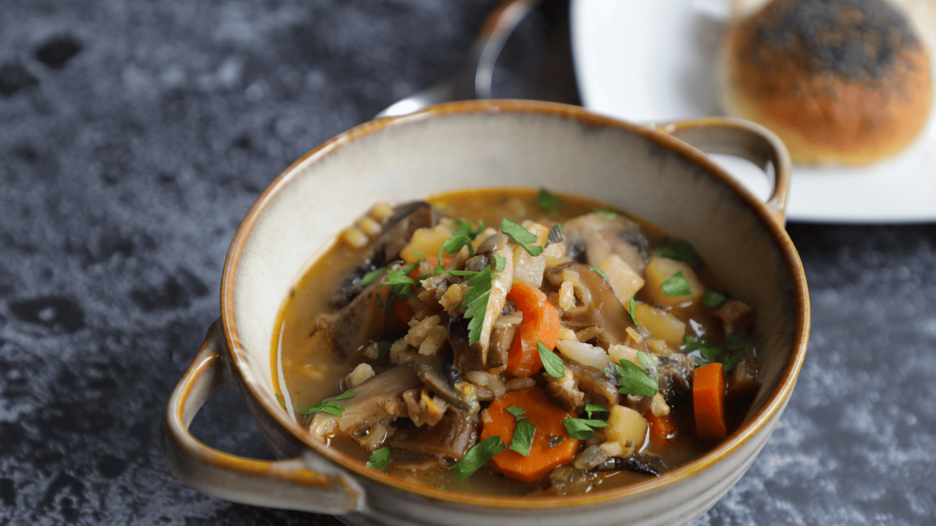 Flavorful Mushroom Barley Soup - Sunny Gandara